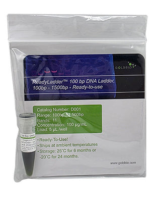D001 GoldBio ReadyLadder 100 bp DNA Ladder 100-1500 bp packaged
